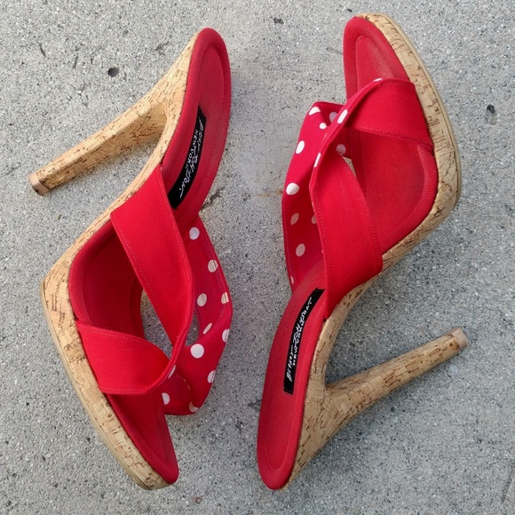Betsey Johnson Polka Dots Cork Stiletto Peep Toe - Picture 4 of 8